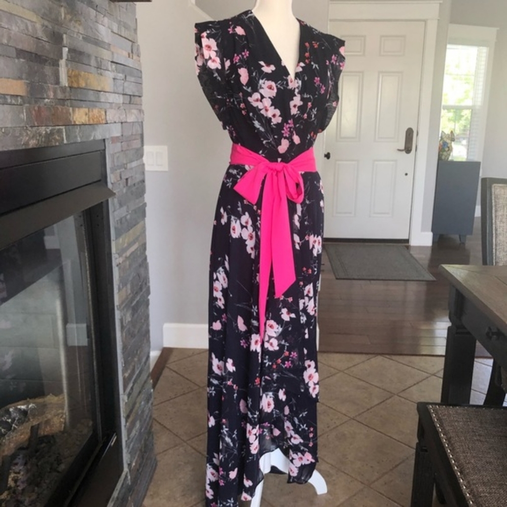 Eliza J Hi Lo Mido Faux Wrap Floral Dress